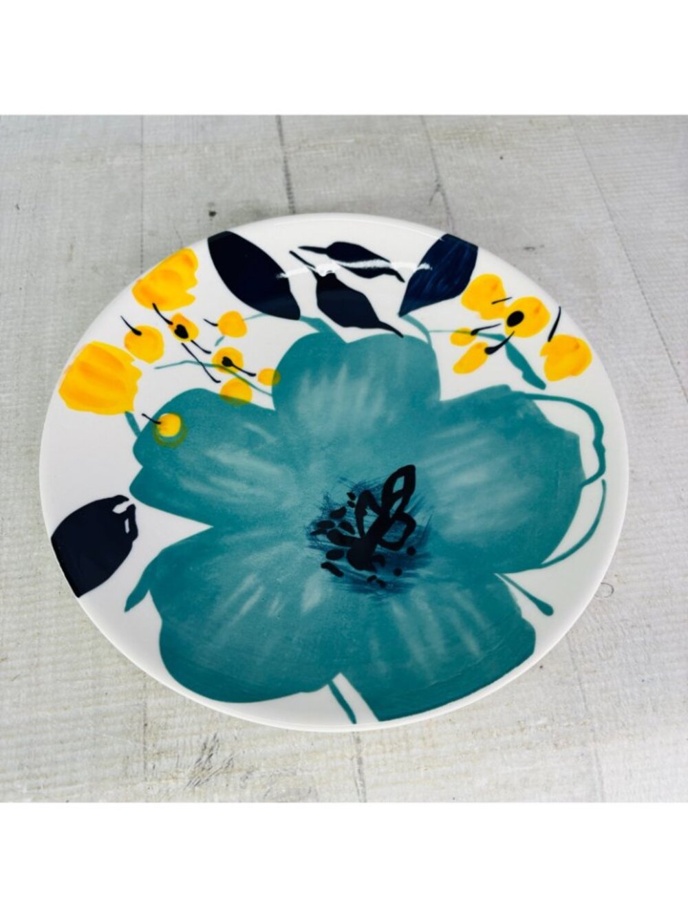Baum Brothers BELLA FLORAL Turquoise Yellow Floral Salad Lunch Plates Set of 4 - Picture 6 of 16